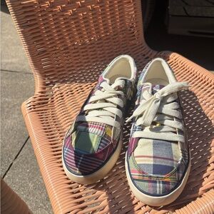 Polo by Ralph Lauren Keaton Cream Plaid Canvas Sneakers